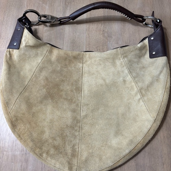 Wilsons Leather Suede Hobo Bag in Tan and Dark Brown - Picture 3 of 10
